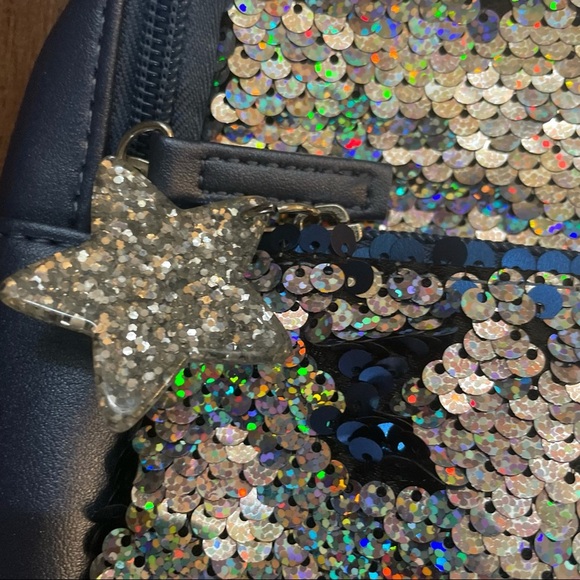 NWT more than magic mini flip sequin backpack blue silver - Picture 2 of 6